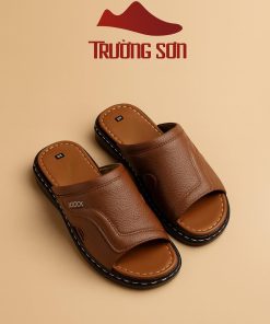 Dép nam quai ngang da bò, màu nâu - Mã 05