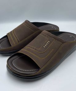 Dép nam quai ngang da bò, màu nâu - Mã 06